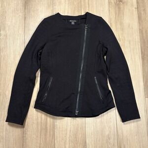 Athleta Moto Black Jacket Medium Black Diagonal Full Zip Womens Biker